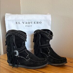 El Vaquero Black Suede Fringe Boots
